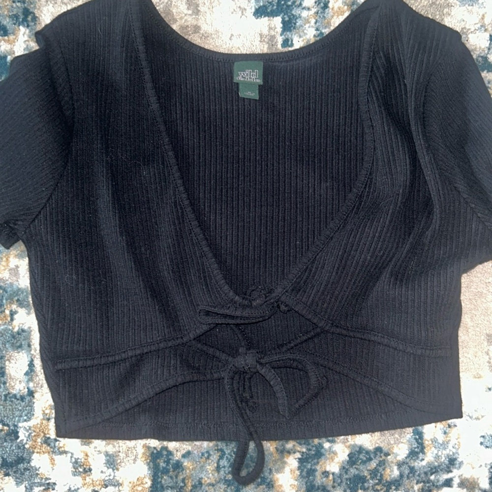 Cropped black top with open front